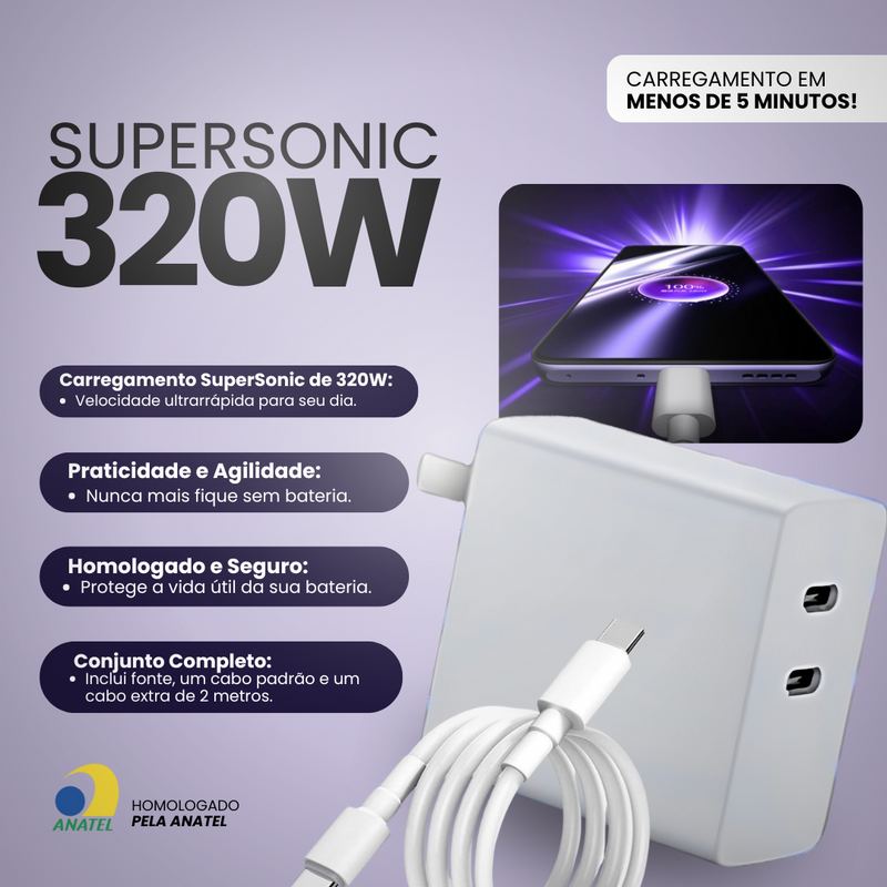 CARREGADOR SUPERSONIC 320W™ - [ULTIM0 DIA DE OFERTA PRA QUEM GEROU PIX🔥] + Brinde: Cabo Extra [⚡OFERTA EXCLUSIVA HOJE]