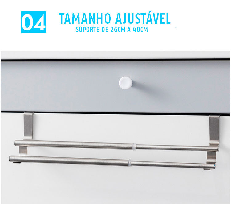 Porta Toalhas para Banheiro e Cozinha! Inox 2 toalhas com regulagem