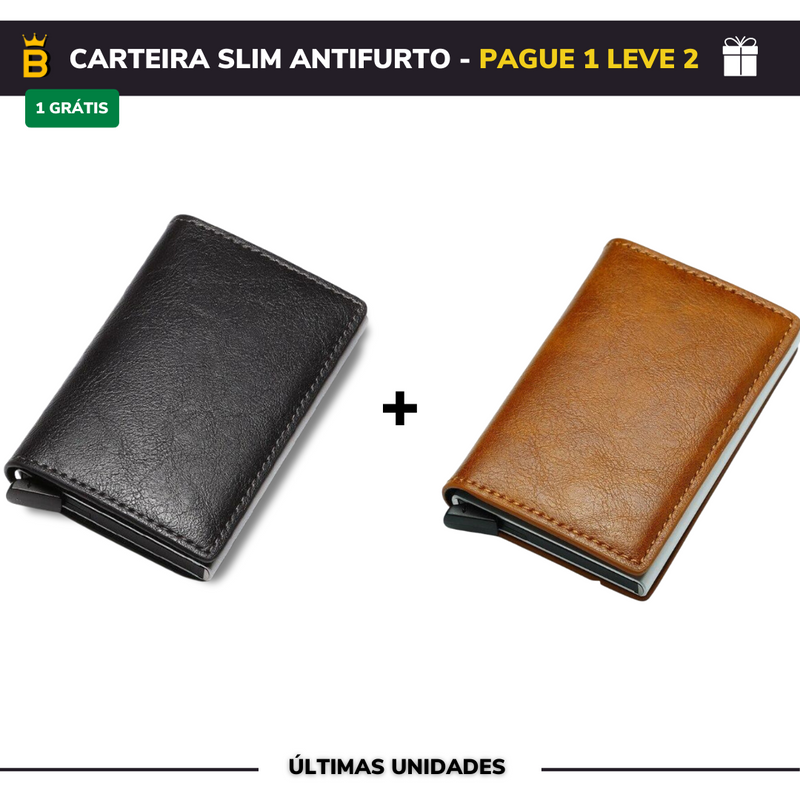 Carteira Slim Carbon em Couro - Pague 1 Leve 2 (Promoção Black Friday)