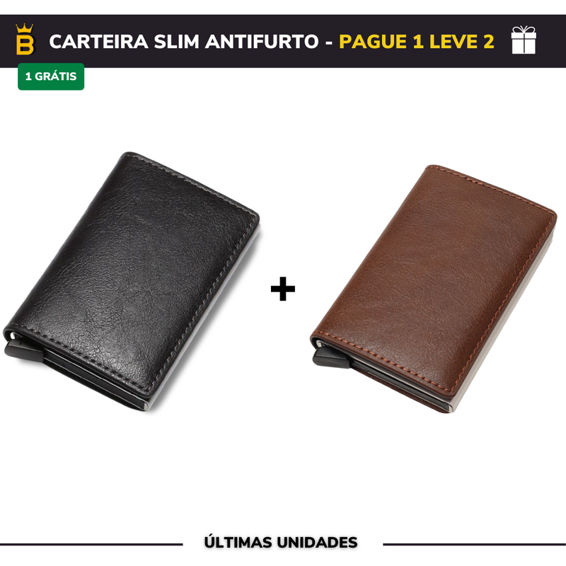 Carteira Slim Carbon em Couro - Pague 1 Leve 2 (Promoção Black Friday)