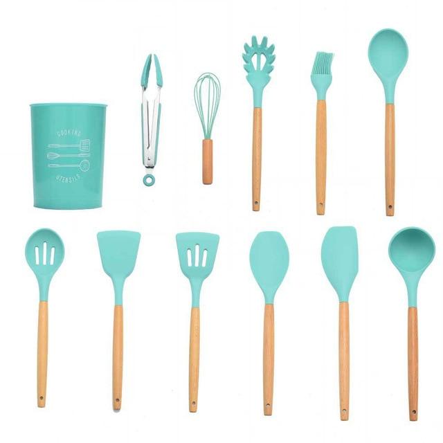 Kit Gastronômico Premium – Utensílios de Cozinha, Silicone e Madeira Ecológica