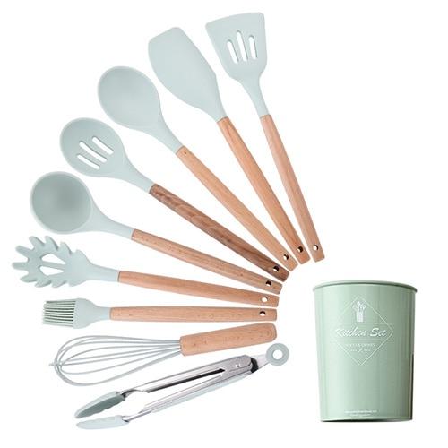 Kit Gastronômico Premium – Utensílios de Cozinha, Silicone e Madeira Ecológica