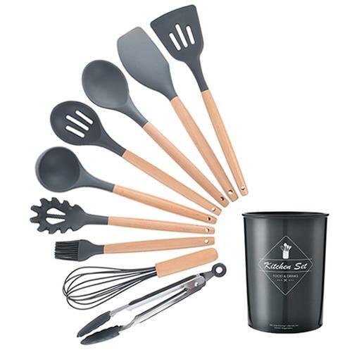 Kit Gastronômico Premium – Utensílios de Cozinha, Silicone e Madeira Ecológica