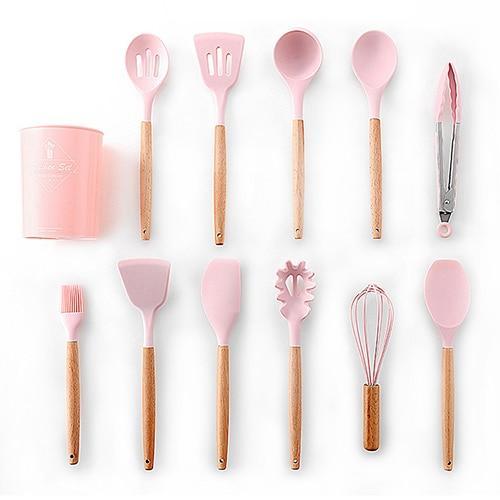 Kit Gastronômico Premium – Utensílios de Cozinha, Silicone e Madeira Ecológica